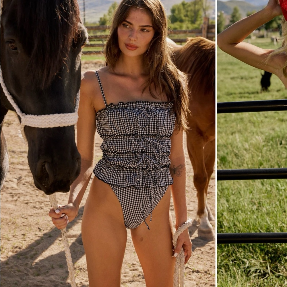 Gingham Checkered One Piece Swimsuit